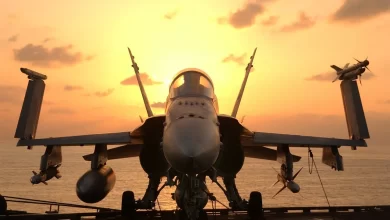 Fighter jet standing on aircraft carrier